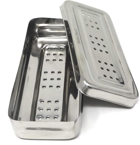 Stainless Steel Medical Dental Sterilizer Instrument Box, Organizer Storage Tray with Lid - 7L x 3W x 1.25H (Plain) in Kuwait