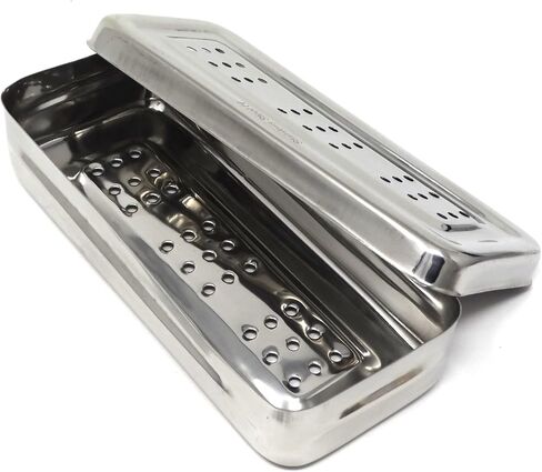 Stainless Steel Medical Dental Sterilizer Instrument Box, Organizer Storage Tray with Lid - 7L x 3W x 1.25H (Plain) in Kuwait