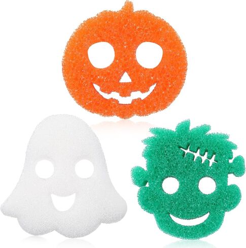 Baderke 3 Pcs Halloween Cleaning Sponges Cute Kitchen Scrub Sponges Ghost Pumpkin Sponge Temperature Sensitive Non Scratch Household Cleaning Sponges Scrubber for Dish Pots and Pans Dishwashing in Saudi Arabia