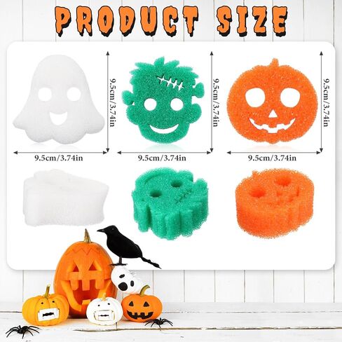 Baderke 3 Pcs Halloween Cleaning Sponges Cute Kitchen Scrub Sponges Ghost Pumpkin Sponge Temperature Sensitive Non Scratch Household Cleaning Sponges Scrubber for Dish Pots and Pans Dishwashing in Saudi Arabia