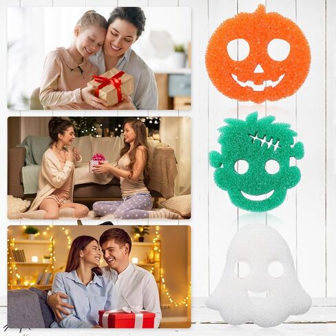 Baderke 3 Pcs Halloween Cleaning Sponges Cute Kitchen Scrub Sponges Ghost Pumpkin Sponge Temperature Sensitive Non Scratch Household Cleaning Sponges Scrubber for Dish Pots and Pans Dishwashing in Saudi Arabia