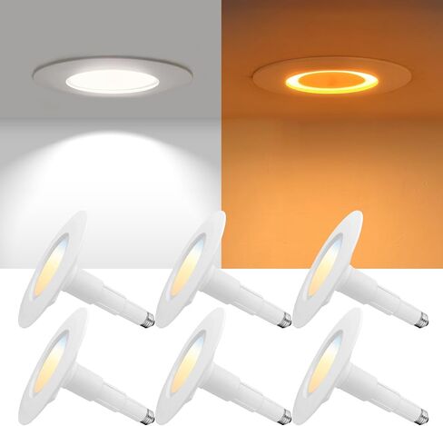 6 عبوات 5/6 بوصة 5CCT LED إضاءة غائرة مع ضوء ليلي، 2700K/3000K/3500K/4000K/5000K مصابيح مجوفة قابلة للتحديد، 12W=60W، 800LM، مصابيح خافتة للضوء، سهلة التركيب، قاعدة E26 in Saudi Arabia