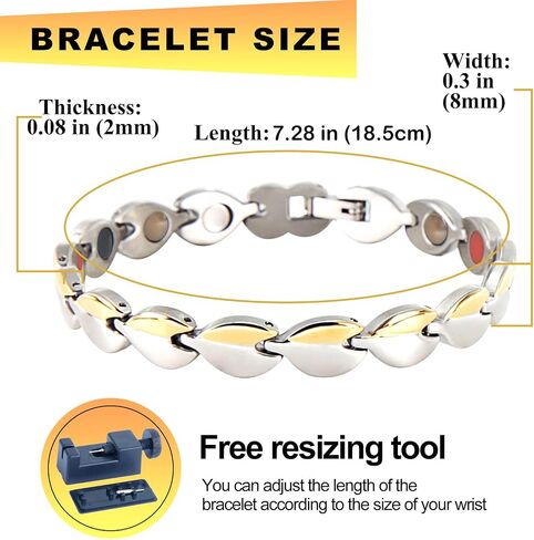KYOSI Magnetic Bracelets for Women Stainless Steel Magnet Bracelet Special Jewelry with Sizing Tool 7.28 inches Silver Gold in Saudi Arabia