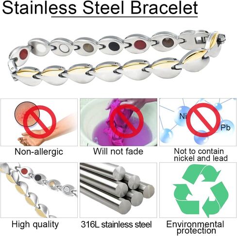 KYOSI Magnetic Bracelets for Women Stainless Steel Magnet Bracelet Special Jewelry with Sizing Tool 7.28 inches Silver Gold in Saudi Arabia