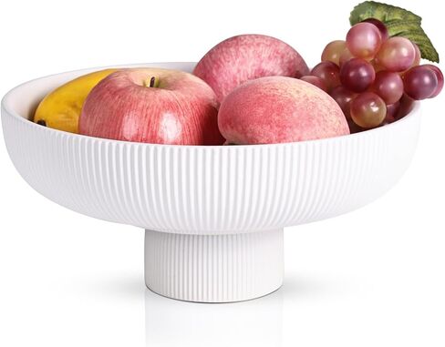 YUNSHID Kitchen Countertop White Ceramic Stripes Fruit Bowl, Modern Large Pedestal Bowl With Feet, Furniture Decorative Fruit Bowl, Entry Table Key Bowl, Candy Bowl in Saudi Arabia