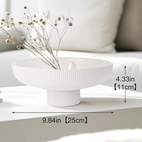 YUNSHID Kitchen Countertop White Ceramic Stripes Fruit Bowl, Modern Large Pedestal Bowl With Feet, Furniture Decorative Fruit Bowl, Entry Table Key Bowl, Candy Bowl in Saudi Arabia