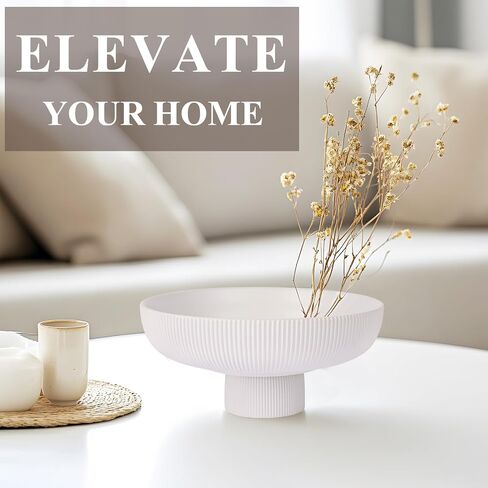 YUNSHID Kitchen Countertop White Ceramic Stripes Fruit Bowl, Modern Large Pedestal Bowl With Feet, Furniture Decorative Fruit Bowl, Entry Table Key Bowl, Candy Bowl in Saudi Arabia