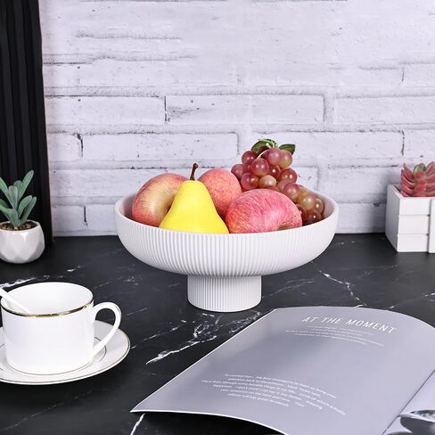 YUNSHID Kitchen Countertop White Ceramic Stripes Fruit Bowl, Modern Large Pedestal Bowl With Feet, Furniture Decorative Fruit Bowl, Entry Table Key Bowl, Candy Bowl in Saudi Arabia