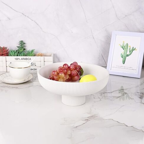YUNSHID Kitchen Countertop White Ceramic Stripes Fruit Bowl, Modern Large Pedestal Bowl With Feet, Furniture Decorative Fruit Bowl, Entry Table Key Bowl, Candy Bowl in Saudi Arabia