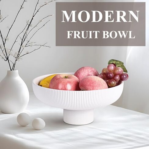 YUNSHID Kitchen Countertop White Ceramic Stripes Fruit Bowl, Modern Large Pedestal Bowl With Feet, Furniture Decorative Fruit Bowl, Entry Table Key Bowl, Candy Bowl in Saudi Arabia