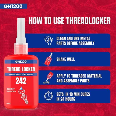 2 Pack Thread Lock. 271 and 242 Medium and Strong Strength Locktight for Nuts, Bolts, Fasteners and Metals. Lock Tight Thread Locker with Stable and Consistent Performance (6gx2) in Kuwait