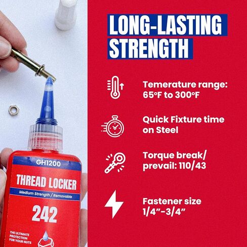 2 Pack Thread Lock. 271 and 242 Medium and Strong Strength Locktight for Nuts, Bolts, Fasteners and Metals. Lock Tight Thread Locker with Stable and Consistent Performance (6gx2) in Kuwait