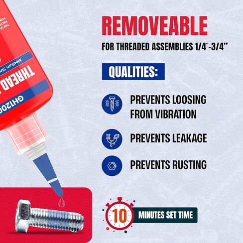 2 Pack Thread Lock. 271 and 242 Medium and Strong Strength Locktight for Nuts, Bolts, Fasteners and Metals. Lock Tight Thread Locker with Stable and Consistent Performance (6gx2) in Kuwait
