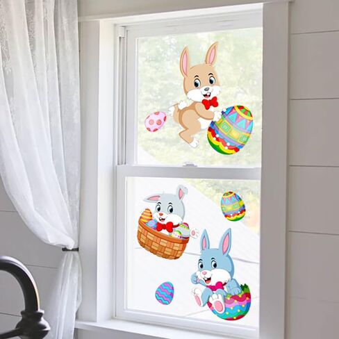 2 ورقة عيد الفصح نافذة يتمسك نافذة ملصقات الحائط، لطيف بيضة عيد الفصح الأرنب الزهور نافذة الشارات جدار الشارات الكرتون الأرانب البيض ملصقات الحائط ديكور للمنزل مكتب المدرسة حزب الزينة in Kuwait