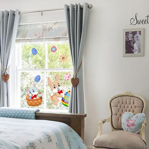 2 ورقة عيد الفصح نافذة يتمسك نافذة ملصقات الحائط، لطيف بيضة عيد الفصح الأرنب الزهور نافذة الشارات جدار الشارات الكرتون الأرانب البيض ملصقات الحائط ديكور للمنزل مكتب المدرسة حزب الزينة in Kuwait