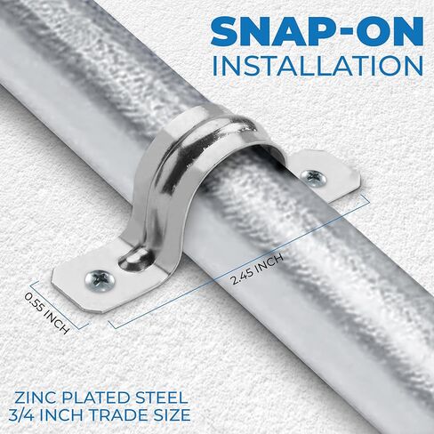 حزام أنبوب OhLectric بفتحتين 3/4 بوصة - ضلع مقوى لمزيد من القوة - مشبك حزام أنابيب فولاذي مطلي بالزنك لقناة EMT - تركيب سهل التركيب - عبوة من 10 قطع؛ OL-72853 -500 قطعة in Kuwait