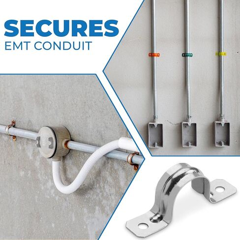 حزام أنبوب OhLectric بفتحتين 3/4 بوصة - ضلع مقوى لمزيد من القوة - مشبك حزام أنابيب فولاذي مطلي بالزنك لقناة EMT - تركيب سهل التركيب - عبوة من 10 قطع؛ OL-72853 -500 قطعة in Kuwait