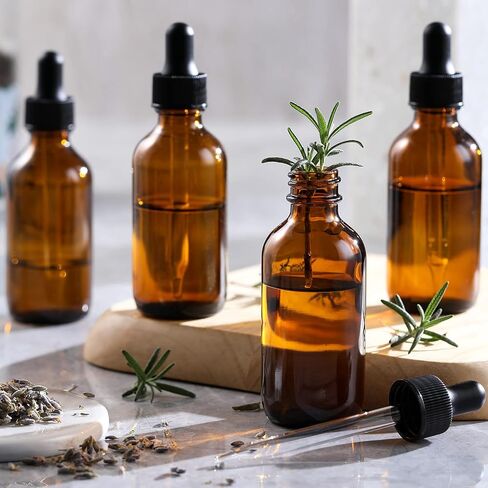 4 Pack, 2 oz Dropper Bottles with 2 Extra 1mL Calibrated Glass Droppers & 1 Funnel & 4 Labels - 60ml Thick Dark Amber Glass Tincture Bottles with Eye Droppers - Leakproof Essential Oils Bottles in Kuwait