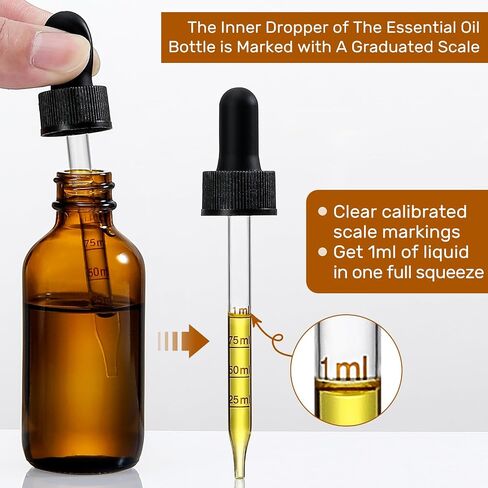 4 Pack, 2 oz Dropper Bottles with 2 Extra 1mL Calibrated Glass Droppers & 1 Funnel & 4 Labels - 60ml Thick Dark Amber Glass Tincture Bottles with Eye Droppers - Leakproof Essential Oils Bottles in Saudi Arabia