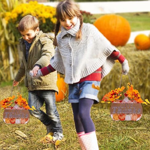 Thanksgiving Pumpkin Lantern 10" Fall Pumpkin Decor GIVE Thanks Pumpkin Wreath Sign with LED Light, Maple Leaves, Berries, for Halloween Harvest Home Wall Front Door Window Thanksgiving Day Decor in Saudi Arabia