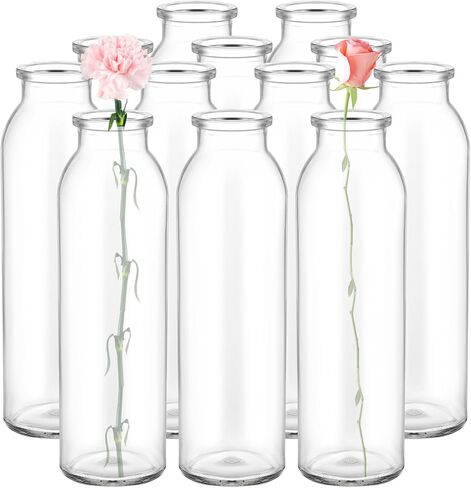 Jspupifip 12 مجموعة من المزهريات الزجاجية الشفافة، مزهرية صغيرة شفافة مزخرفة لقطع ديكور المنزل، ديكور طاولة المكتب، حفل زفاف، مظهر عتيق 5.2 بوصة in Kuwait