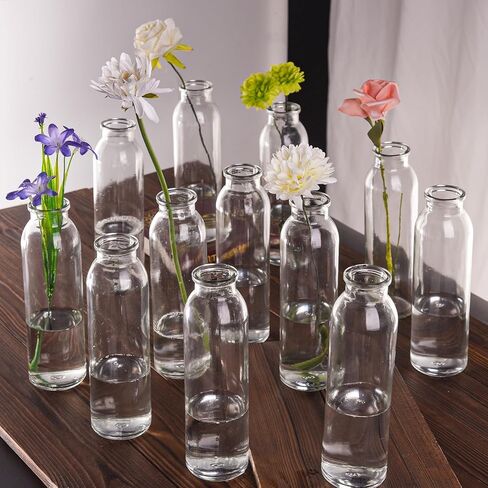 Jspupifip 12 مجموعة من المزهريات الزجاجية الشفافة، مزهرية صغيرة شفافة مزخرفة لقطع ديكور المنزل، ديكور طاولة المكتب، حفل زفاف، مظهر عتيق 5.2 بوصة in Kuwait