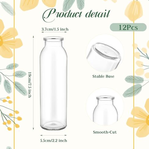 Jspupifip 12 مجموعة من المزهريات الزجاجية الشفافة، مزهرية صغيرة شفافة مزخرفة لقطع ديكور المنزل، ديكور طاولة المكتب، حفل زفاف، مظهر عتيق 5.2 بوصة in Kuwait