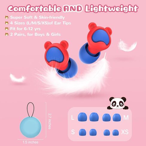 Kids Ear Plugs 2 Pairs(6-12 yrs), Reusable Noise Cancelling Earplugs, Silicone Noise Sensitivity Ear Plugs for Children/Small Ears, Ear Protection for Concerts/Flying/School/Playtime(Red+Grey) in Saudi Arabia