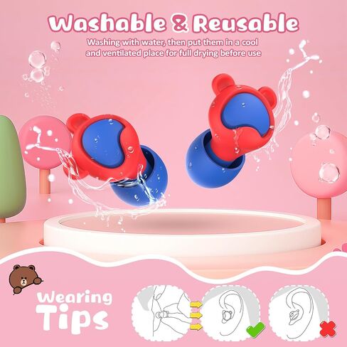 Kids Ear Plugs 2 Pairs(6-12 yrs), Reusable Noise Cancelling Earplugs, Silicone Noise Sensitivity Ear Plugs for Children/Small Ears, Ear Protection for Concerts/Flying/School/Playtime(Red+Grey) in Saudi Arabia