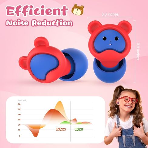 Kids Ear Plugs 2 Pairs(6-12 yrs), Reusable Noise Cancelling Earplugs, Silicone Noise Sensitivity Ear Plugs for Children/Small Ears, Ear Protection for Concerts/Flying/School/Playtime(Red+Grey) in Saudi Arabia