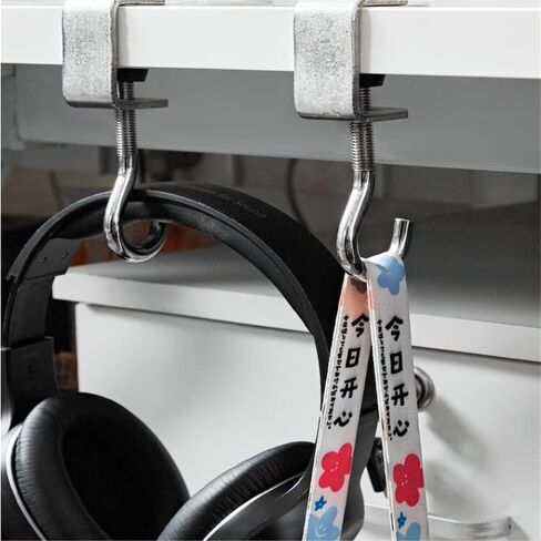 2 Pack Desk Mounted Bag Holder Hook, Portable Desk Mount Headphones Holder, Reduce Desk Clutter for Table Desk, Under Counter Clamp-On Backpack Hanger Hooks in Saudi Arabia