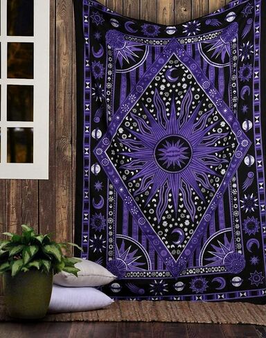 raajsee Burning Sun Purple Tapestry Bedroom Aesthetic- Zodiac Mandala Tarot Tapestry Wall Hanging – Indie Cotton Celestial Wall Décor Burning Sun Tapestries Trippy - Boho Tapestrys Hippie 52x60 inch in Saudi Arabia