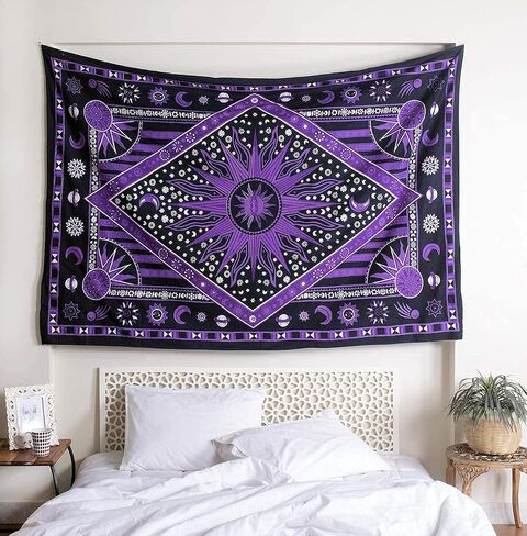 raajsee Burning Sun Purple Tapestry Bedroom Aesthetic- Zodiac Mandala Tarot Tapestry Wall Hanging – Indie Cotton Celestial Wall Décor Burning Sun Tapestries Trippy - Boho Tapestrys Hippie 52x60 inch in Saudi Arabia
