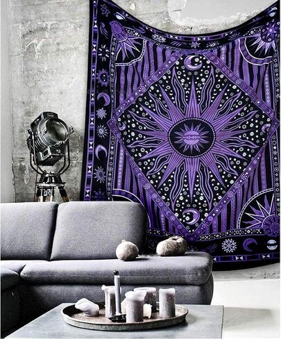 raajsee Burning Sun Purple Tapestry Bedroom Aesthetic- Zodiac Mandala Tarot Tapestry Wall Hanging – Indie Cotton Celestial Wall Décor Burning Sun Tapestries Trippy - Boho Tapestrys Hippie 52x60 inch in Saudi Arabia