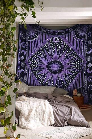 raajsee Burning Sun Purple Tapestry Bedroom Aesthetic- Zodiac Mandala Tarot Tapestry Wall Hanging – Indie Cotton Celestial Wall Décor Burning Sun Tapestries Trippy - Boho Tapestrys Hippie 52x60 inch in Saudi Arabia