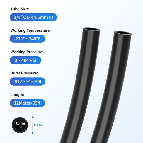 TAILONZ PNEUMATIC Black PA12 1/4 Inch od 12 Meter 39ft Nylon Air Tubing Kit Pipe Hose Air Line Tubing Or Fluid Transfer Pneumatic tubing in Kuwait