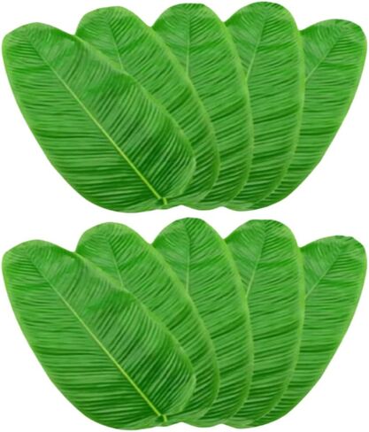 10Pcs Fake Banana Leaves,BananaLeaf Plates ,Tropical Artificial Banana Leaves, Used as Table Decorations for Table Runners Tropical Decorations,Kitchen & Dining in Place Mats (Green, Extra large) in Kuwait
