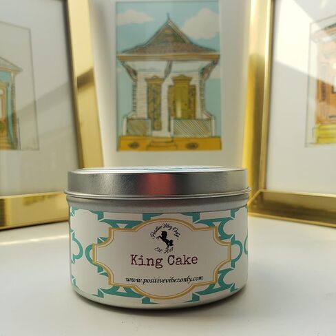 شمعة الكيك المعطرة من Positive Vibez Only King، علبة سفر 5 أونصة، شمعة فتيل واحدة، 25 ساعة من وقت الحرق، هدية in Saudi Arabia