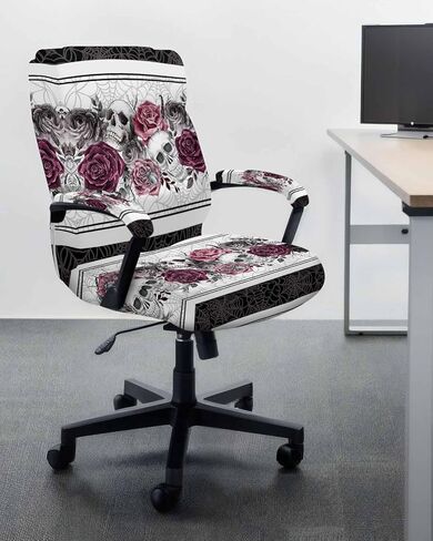 أغطية كراسي مكتب الهالوين مع أغطية مسند للذراعين، غطاء كرسي دوار، فرع جمجمة ورود حمراء زهرة أبيض وأسود للكراسي بذراعين أغطية مسند ظهر وحاميات للمقعد، كبير in Kuwait