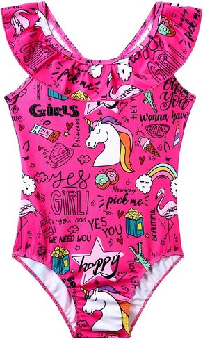 Snowheart Girls Swimsuit One Piece Bathing Suit Kids Quick Dry Shoudler Ruffle Floral Swimwear for 3-12 Years Old in Kuwait