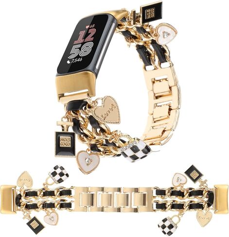 Stylish Metal Wristband Compatible with Fitbit Charge 6/Charge 5 Bands for Women,Cute Strap with Unique Love Cross Pendants Chain Charms Bracelet for Charge 5 6 Fitness Tracker in Saudi Arabia