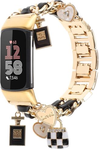 Stylish Metal Wristband Compatible with Fitbit Charge 6/Charge 5 Bands for Women,Cute Strap with Unique Love Cross Pendants Chain Charms Bracelet for Charge 5 6 Fitness Tracker in Saudi Arabia