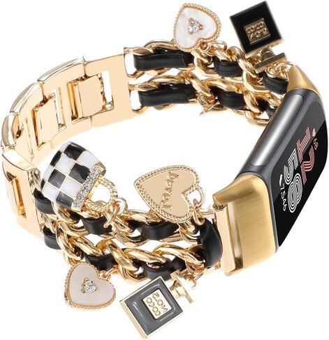 Stylish Metal Wristband Compatible with Fitbit Charge 6/Charge 5 Bands for Women,Cute Strap with Unique Love Cross Pendants Chain Charms Bracelet for Charge 5 6 Fitness Tracker in Saudi Arabia