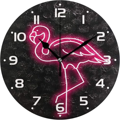 ZZKKO Neon Flamingo Wall Clock Quartz Analog Quiet, 9.5 Inch Round Desk Clock Battery Operated Easy to Read Decorative for Kitchen Bedroom Bathroom Living Room Classroom in Saudi Arabia