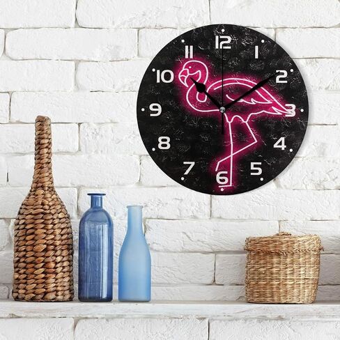 ZZKKO Neon Flamingo Wall Clock Quartz Analog Quiet, 9.5 Inch Round Desk Clock Battery Operated Easy to Read Decorative for Kitchen Bedroom Bathroom Living Room Classroom in Saudi Arabia