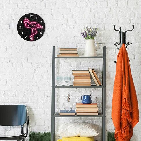 ZZKKO Neon Flamingo Wall Clock Quartz Analog Quiet, 9.5 Inch Round Desk Clock Battery Operated Easy to Read Decorative for Kitchen Bedroom Bathroom Living Room Classroom in Saudi Arabia