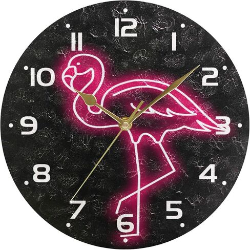 ZZKKO Neon Flamingo Wall Clock Quartz Analog Quiet, 9.5 Inch Round Desk Clock Battery Operated Easy to Read Decorative for Kitchen Bedroom Bathroom Living Room Classroom in Saudi Arabia