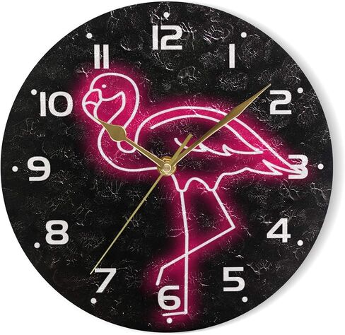 ZZKKO Neon Flamingo Wall Clock Quartz Analog Quiet, 9.5 Inch Round Desk Clock Battery Operated Easy to Read Decorative for Kitchen Bedroom Bathroom Living Room Classroom in Saudi Arabia