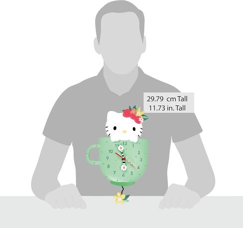 تصاميم enesco allen مرحبا كيتي في ساعة حائط كوب الشاي، ساعة تناظرية بندول تعمل بالبطارية، ساعات تزيين من الراتنج الحجري للجدران وديكور المنزل وساعات المطبخ، 11.73 بوصة in Saudi Arabia