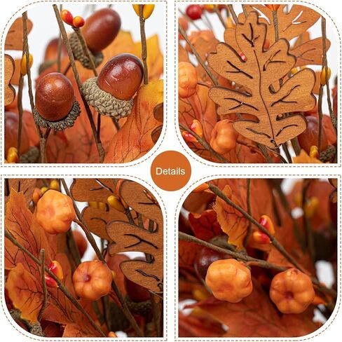 8 PCS 17 Inch Fall Maple Leaves Stems Artificial Fall Picks Autumn Berry Stems with Pumpkins Acorns for Thanksgiving Day Harvest Festival Home Indoor Decorations in Kuwait